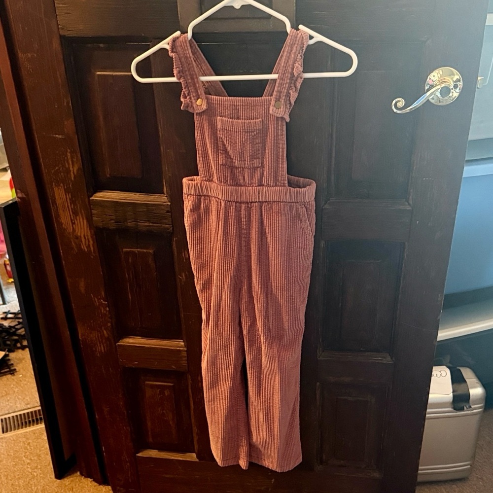 Girls size 6 Pink Corduroy Overalls with Ruffle Straps